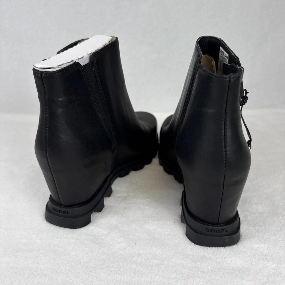 Sorel Joan Of Arctic Wedge II Zip Bootie Black Leather Womens SZ 7.5 Waterproof